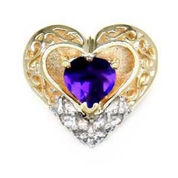 B956 14K HEART SHAPE SLIDE WITH AMETHYST HEART& 1 DIAMOND 